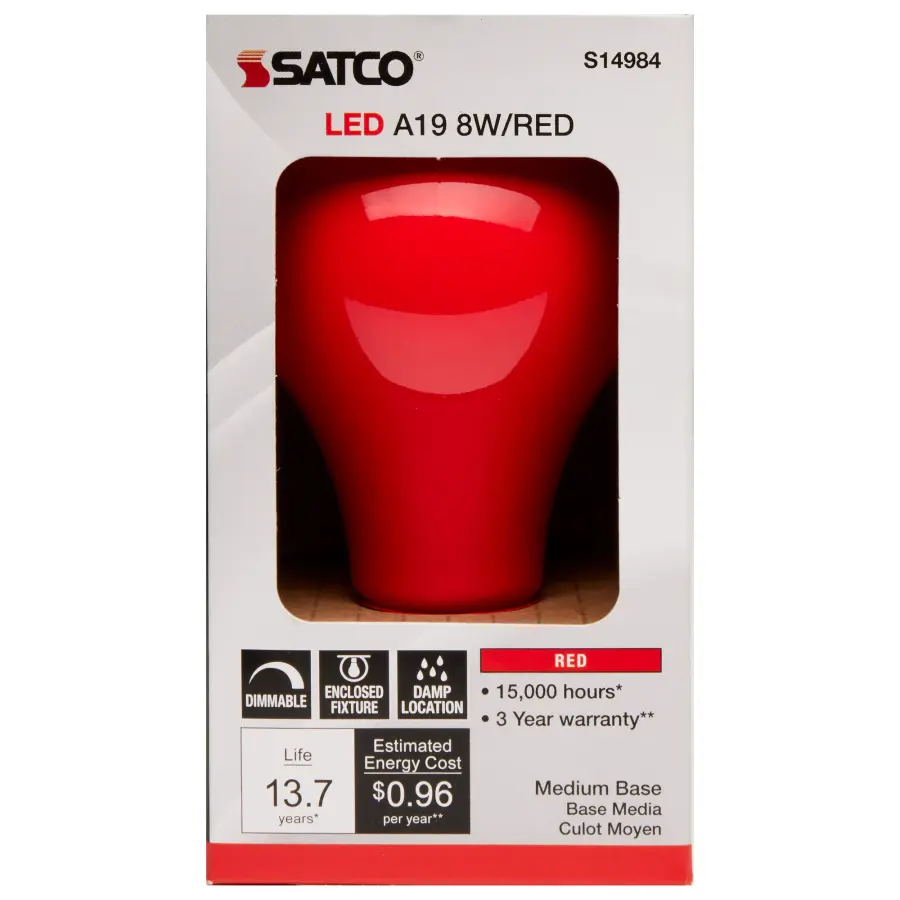 8 Watt A19 LED - Ceramic Red - Medium base - 360 deg. Beam Angle - 120 Volt - Image 2