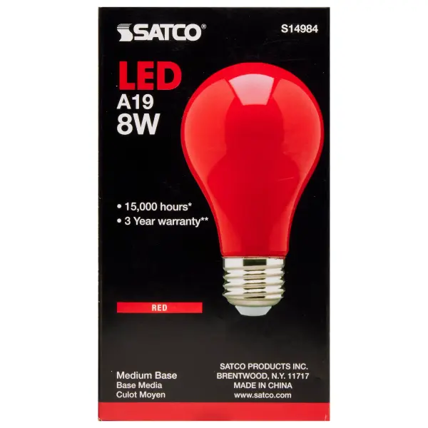 8 Watt A19 LED - Ceramic Red - Medium base - 360 deg. Beam Angle - 120 Volt - Image 3