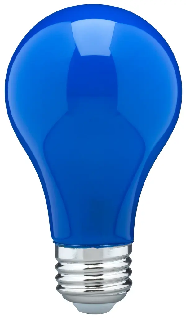 Satco's 8 watt A19 ceramic LED bulb is perfect for decorative lighting, holidays, support and celebratory lighting. The ceramic blue bulb features a medium base and a 360 degree beam spread. The dimmable lamp provides 15,000 hours of LED lighting.