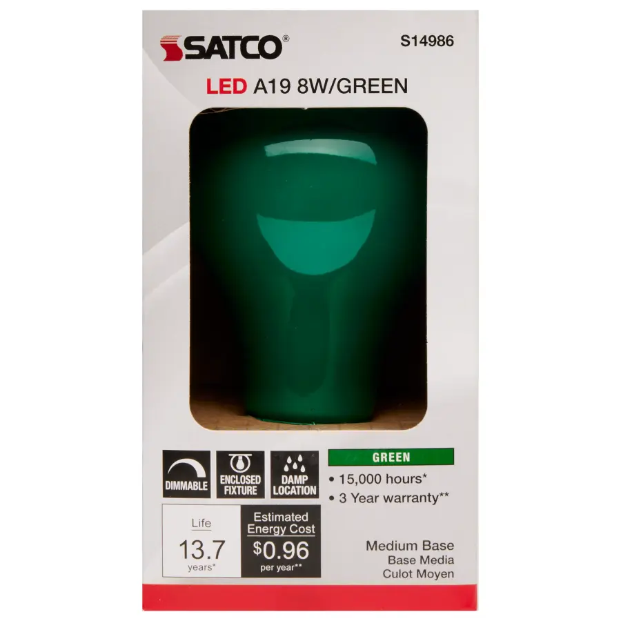8 Watt A19 LED - Ceramic Green - Medium base - 360 deg. Beam Angle - 120 Volt - Image 2