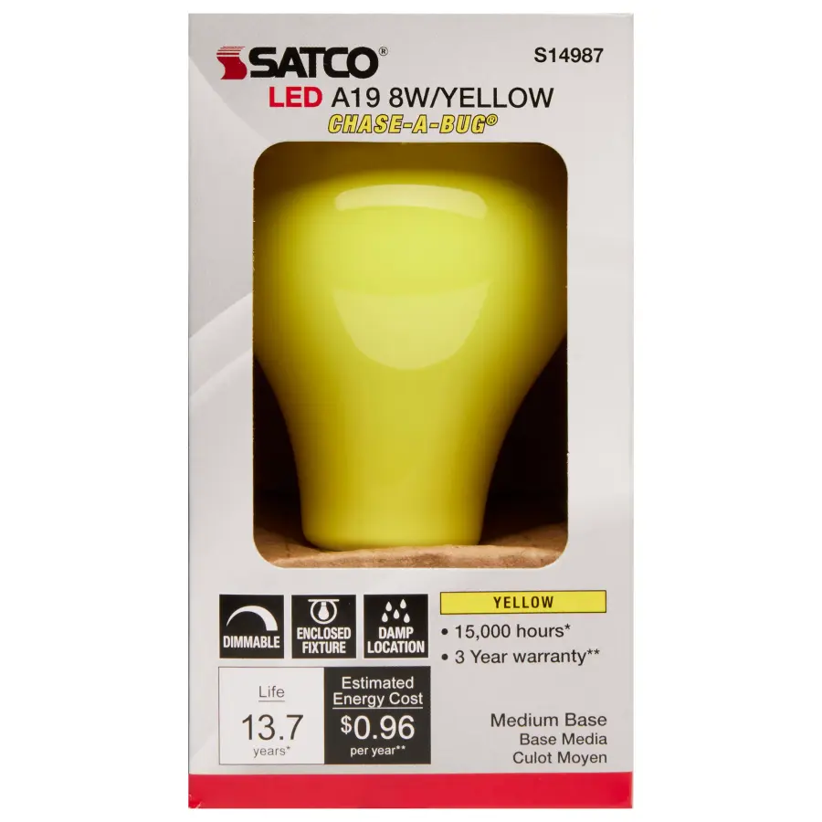 8 Watt A19 LED - Ceramic Yellow - Medium base - 360 deg. Beam Angle - 120 Volt - Image 2
