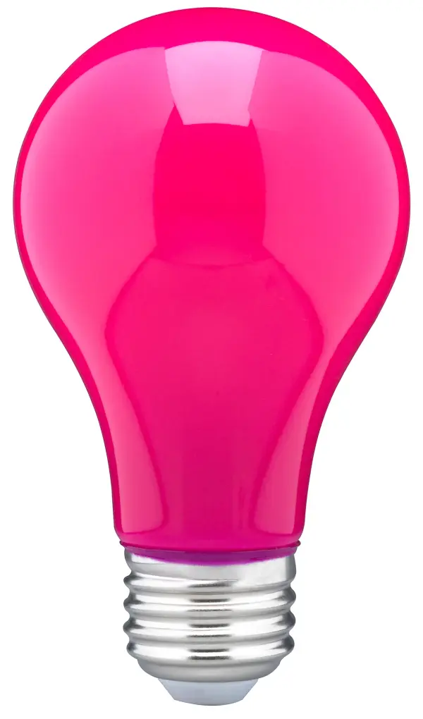 Satco's 8 watt A19 ceramic LED bulb is perfect for decorative lighting, holidays, support and celebratory lighting. The ceramic pink bulb features a medium base with a 360 degree beam spread. The dimmable lamp provides 15,000 hours of LED lighting.