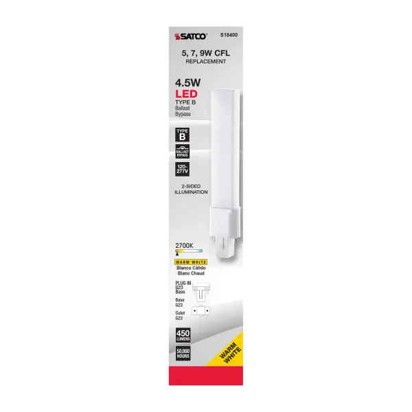 4.5 Watt LED PL 2-PIN - 2700K - 450 Lumens - G23 base - 50000 Average rated hours - 360 deg. Beam Angle - 120-277 Volt - Type B - Ballast Bypass - Image 5
