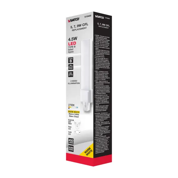 4.5 Watt LED PL 2-PIN - 2700K - 450 Lumens - G23 base - 50000 Average rated hours - 360 deg. Beam Angle - 120-277 Volt - Type B - Ballast Bypass - Image 10
