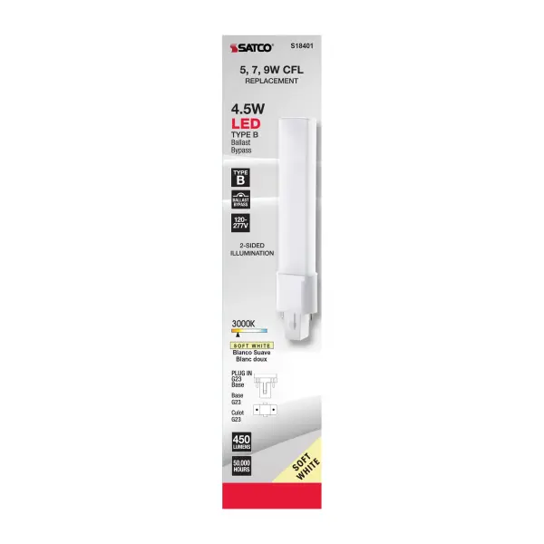 4.5 Watt LED PL 2-PIN - 3000K - 450 Lumens - G23 base - 50000 Average rated hours - 360 deg. Beam Angle - 120-277 Volt - Type B - Ballast Bypass - Image 5