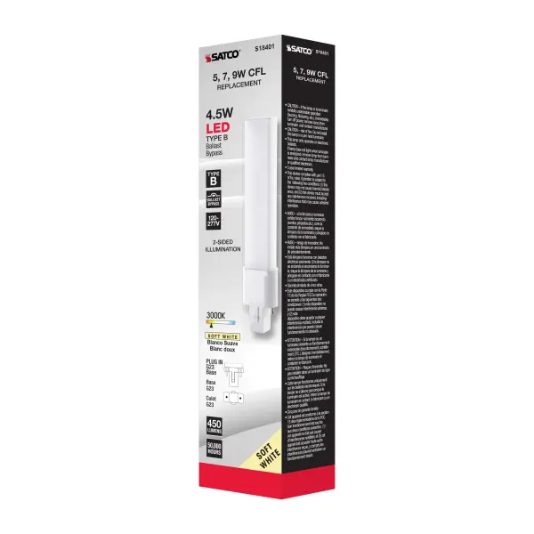 4.5 Watt LED PL 2-PIN - 3000K - 450 Lumens - G23 base - 50000 Average rated hours - 360 deg. Beam Angle - 120-277 Volt - Type B - Ballast Bypass - Image 10