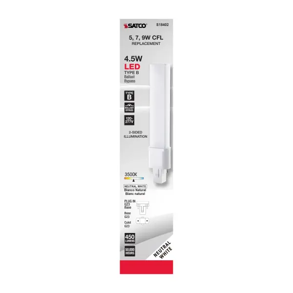 4.5 Watt LED PL 2-PIN - 3500K - 450 Lumens - G23 base - 50000 Average rated hours - 360 deg. Beam Angle - 120-277 Volt - Type B - Ballast Bypass - Image 5