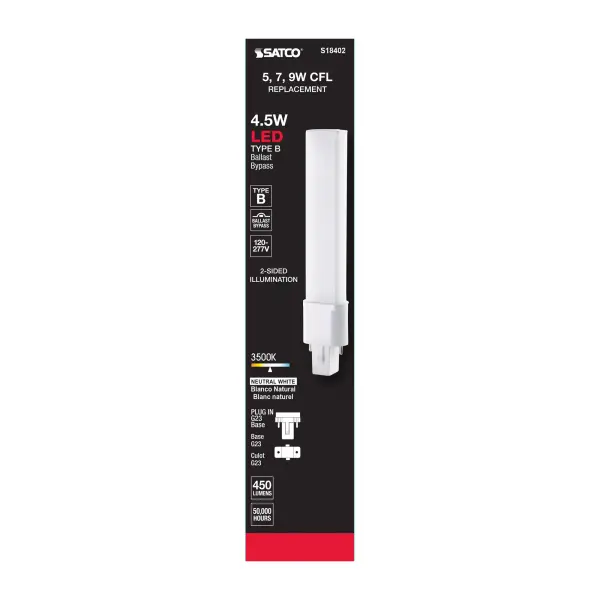 4.5 Watt LED PL 2-PIN - 3500K - 450 Lumens - G23 base - 50000 Average rated hours - 360 deg. Beam Angle - 120-277 Volt - Type B - Ballast Bypass - Image 6