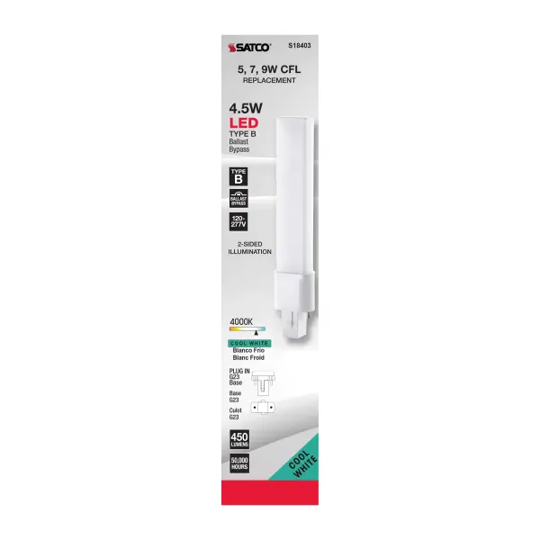 4.5 Watt LED PL 2-PIN - 4000K - 450 Lumens - G23 base - 50000 Average rated hours - 360 deg. Beam Angle - 120-277 Volt - Type B - Ballast Bypass - Image 6
