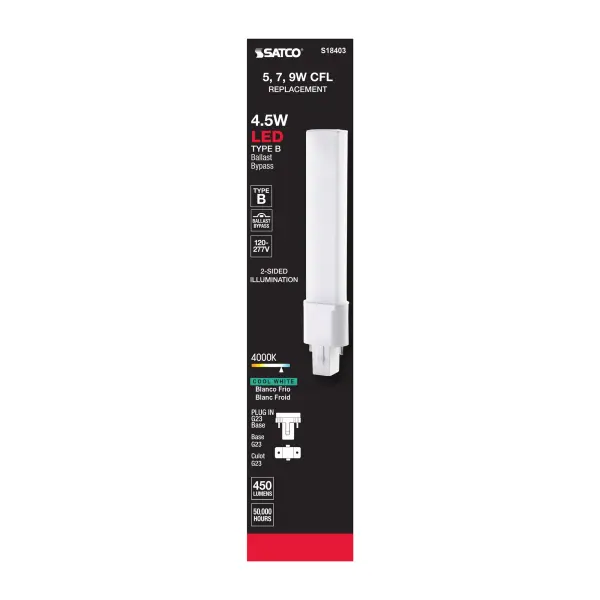 4.5 Watt LED PL 2-PIN - 4000K - 450 Lumens - G23 base - 50000 Average rated hours - 360 deg. Beam Angle - 120-277 Volt - Type B - Ballast Bypass - Image 7