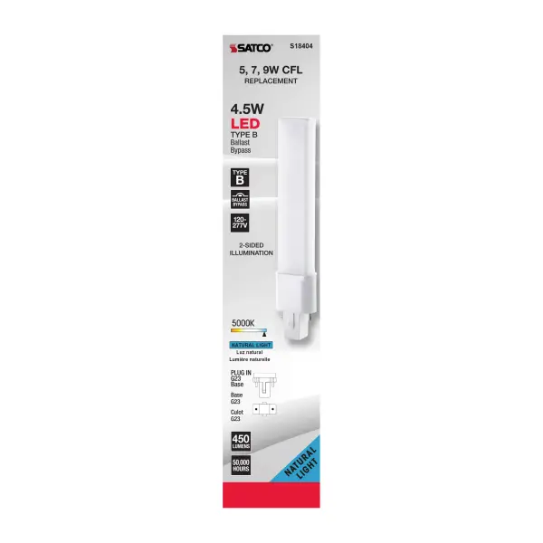4.5 Watt LED PL 2-PIN - 5000K - 450 Lumens - G23 base - 50000 Average rated hours - 360 deg. Beam Angle - 120-277 Volt - Type B - Ballast Bypass - Image 5