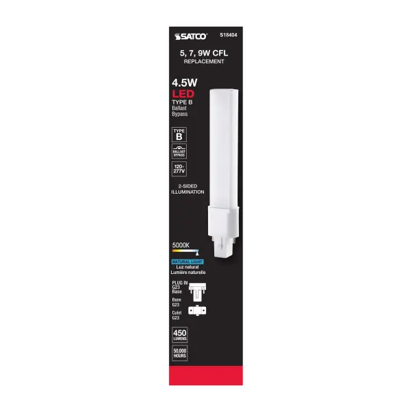 4.5 Watt LED PL 2-PIN - 5000K - 450 Lumens - G23 base - 50000 Average rated hours - 360 deg. Beam Angle - 120-277 Volt - Type B - Ballast Bypass - Image 6