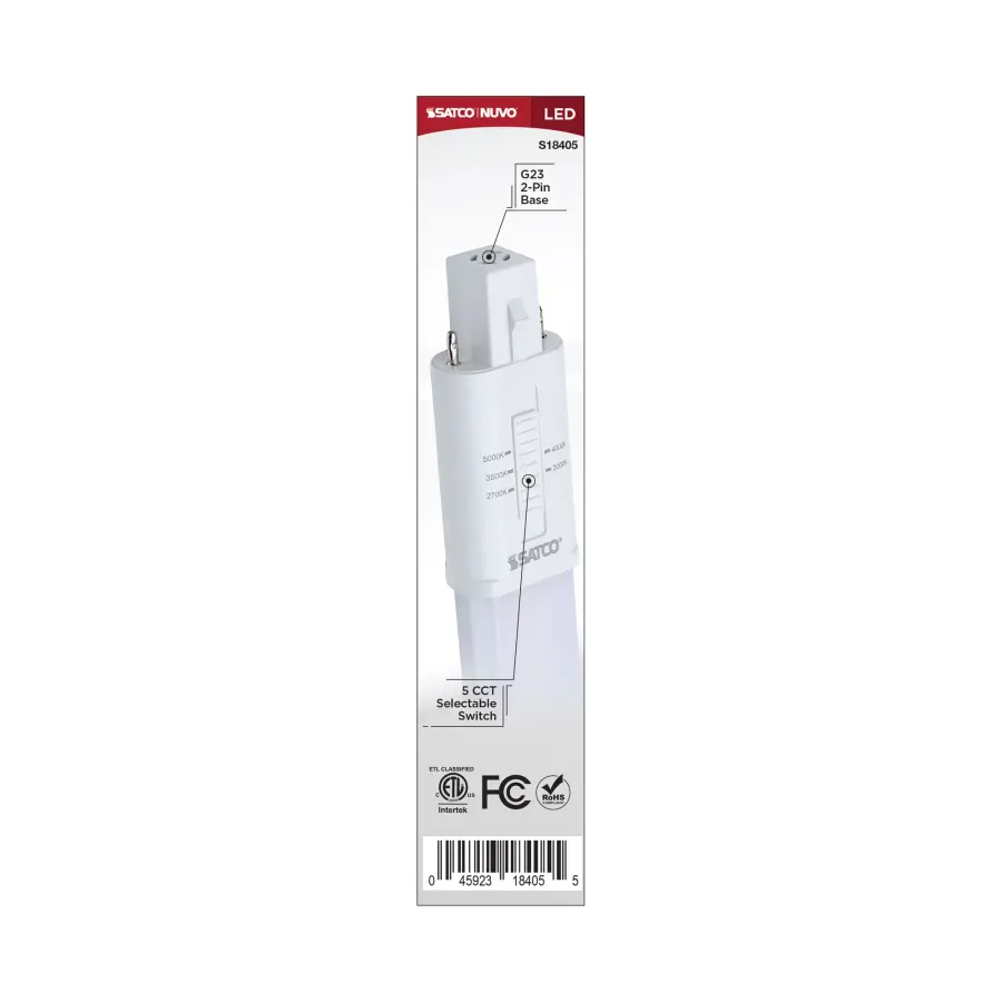 4.5 Watt LED PL 2-PIN - G23 Base - 27K/30K/35K/40K/50K CCT Selectable - 120-277 Volt - Type B - Ballast Bypass - Image 6