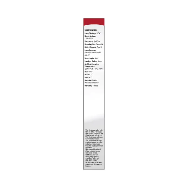 4.5 Watt LED PL 2-PIN - G23 Base - 27K/30K/35K/40K/50K CCT Selectable - 120-277 Volt - Type B - Ballast Bypass - Image 7