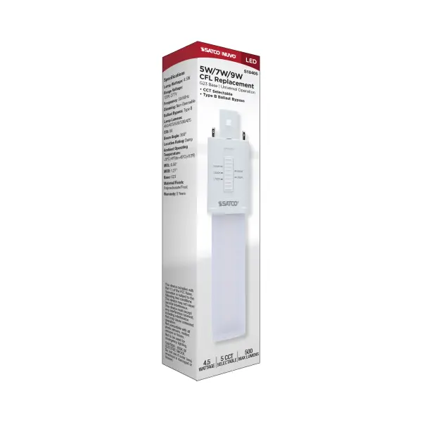 4.5 Watt LED PL 2-PIN - G23 Base - 27K/30K/35K/40K/50K CCT Selectable - 120-277 Volt - Type B - Ballast Bypass - Image 10