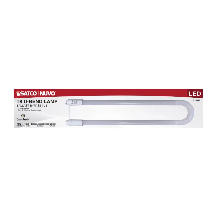 13 Watt T8 U-BEND LED - 50000 Hours - Medium Bi Pin Base - CCT Selectable - Type B - White Finish - 120-277 Volt - Image 5
