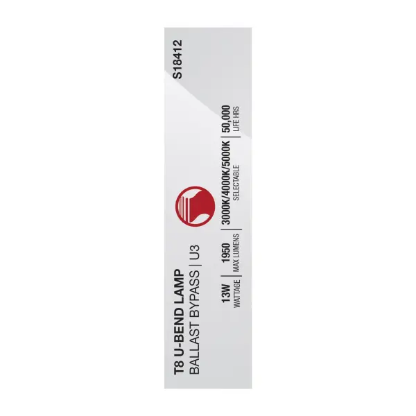 13 Watt T8 U-BEND LED - 50000 Hours - Medium Bi Pin Base - CCT Selectable - Type B - White Finish - 120-277 Volt - Image 8