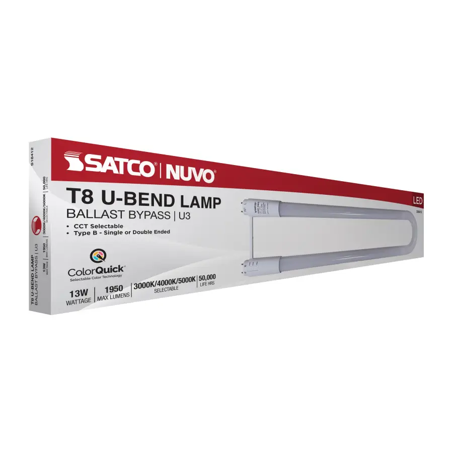 13 Watt T8 U-BEND LED - 50000 Hours - Medium Bi Pin Base - CCT Selectable - Type B - White Finish - 120-277 Volt - Image 10