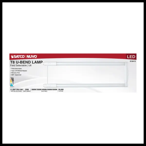 11.5/13/15 Wattage Selectable T8 U-Bend LED - 30K/35K/40K/50K/65K CCT Selectable - 6-Inch - Frost Finish - 120-277 Range Voltage - Image 3