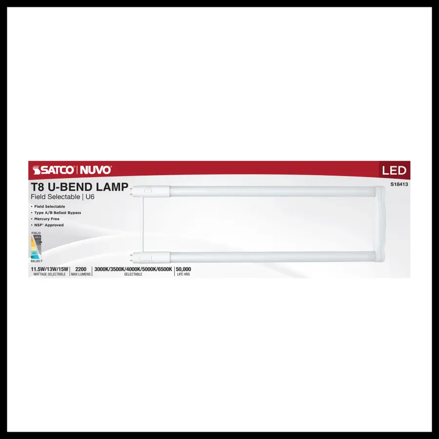 11.5/13/15 Wattage Selectable T8 U-Bend LED - 30K/35K/40K/50K/65K CCT Selectable - 6-Inch - Frost Finish - 120-277 Range Voltage - Image 3