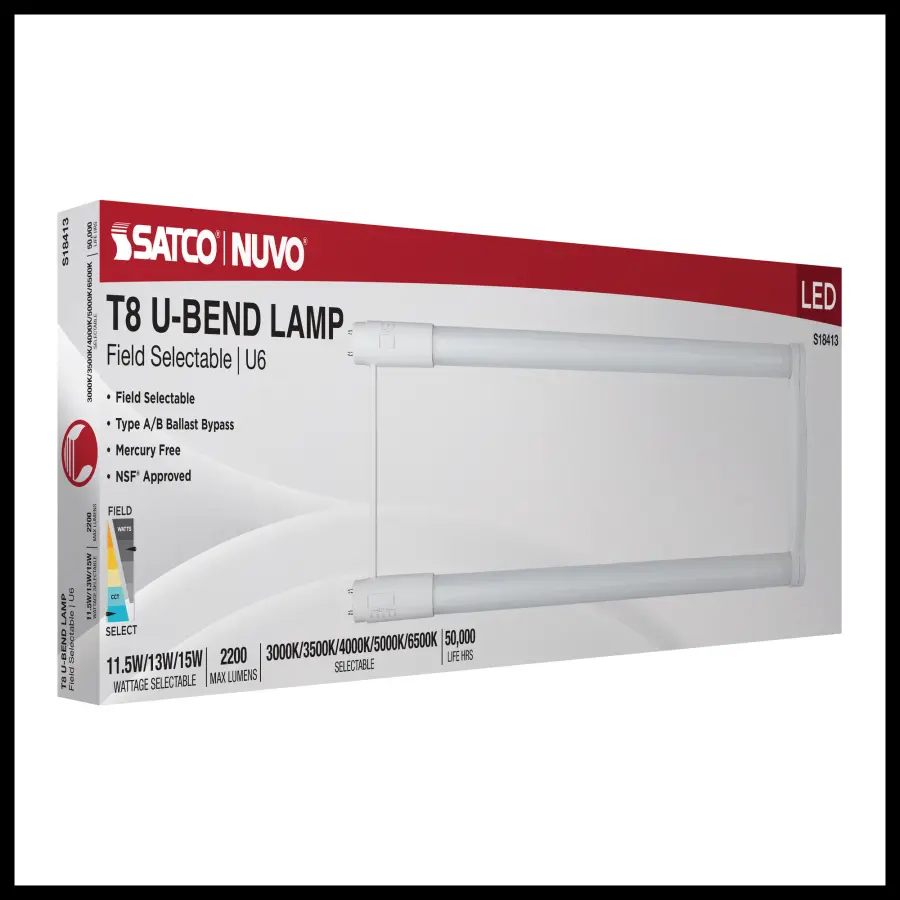 11.5/13/15 Wattage Selectable T8 U-Bend LED - 30K/35K/40K/50K/65K CCT Selectable - 6-Inch - Frost Finish - 120-277 Range Voltage - Image 8