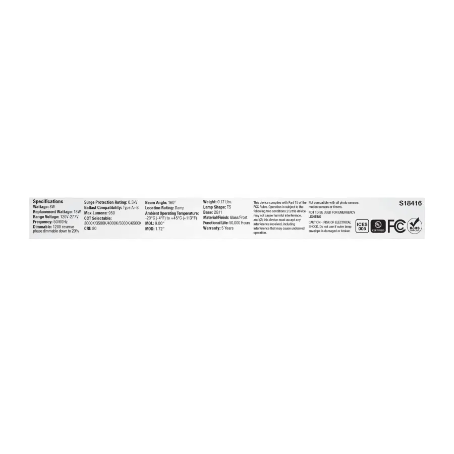 8 Watt PLL LED - 2G11 Base - 30K/35K/40K/50K/65K CCT Selectable - Type A/B - 120-277 Volt - Image 8