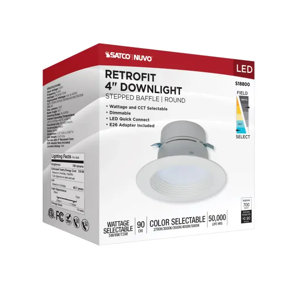 LED Retrofit Downlight - 5/6/7.5 Wattage Selectable - CCT and Lumens Selectable - 120 Volt - ColorQuick and PowerQuick Technology - Round - White Finish - Image 11