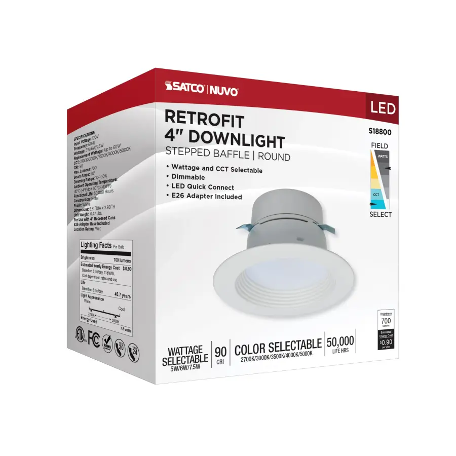 LED Retrofit Downlight - 5/6/7.5 Wattage Selectable - CCT and Lumens Selectable - 120 Volt - ColorQuick and PowerQuick Technology - Round - White Finish - Image 11