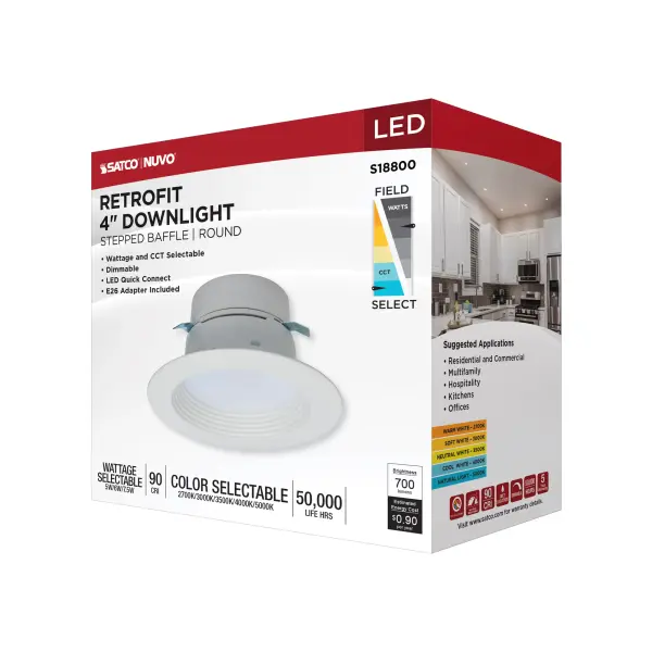 LED Retrofit Downlight - 5/6/7.5 Wattage Selectable - CCT and Lumens Selectable - 120 Volt - ColorQuick and PowerQuick Technology - Round - White Finish - Image 12