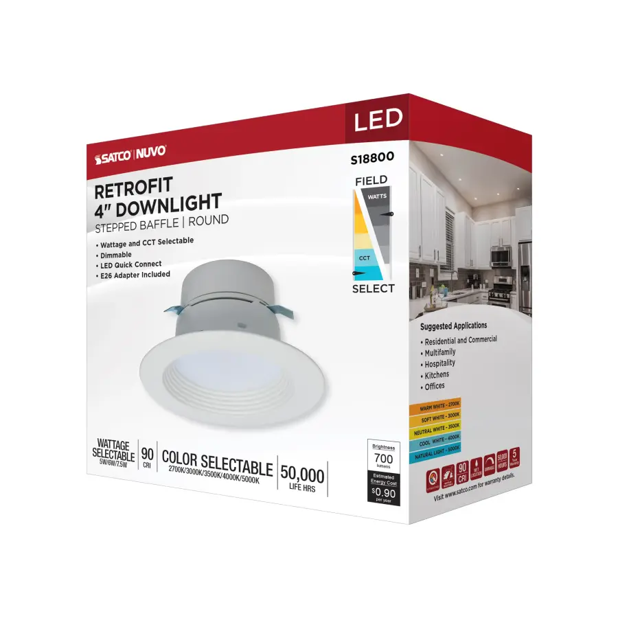 LED Retrofit Downlight - 5/6/7.5 Wattage Selectable - CCT and Lumens Selectable - 120 Volt - ColorQuick and PowerQuick Technology - Round - White Finish - Image 12