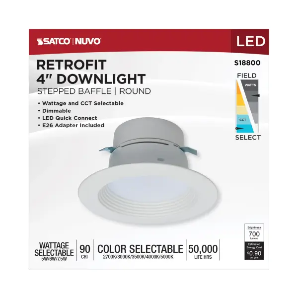 LED Retrofit Downlight - 5/6/7.5 Wattage Selectable - CCT and Lumens Selectable - 120 Volt - ColorQuick and PowerQuick Technology - Round - White Finish - Image 7