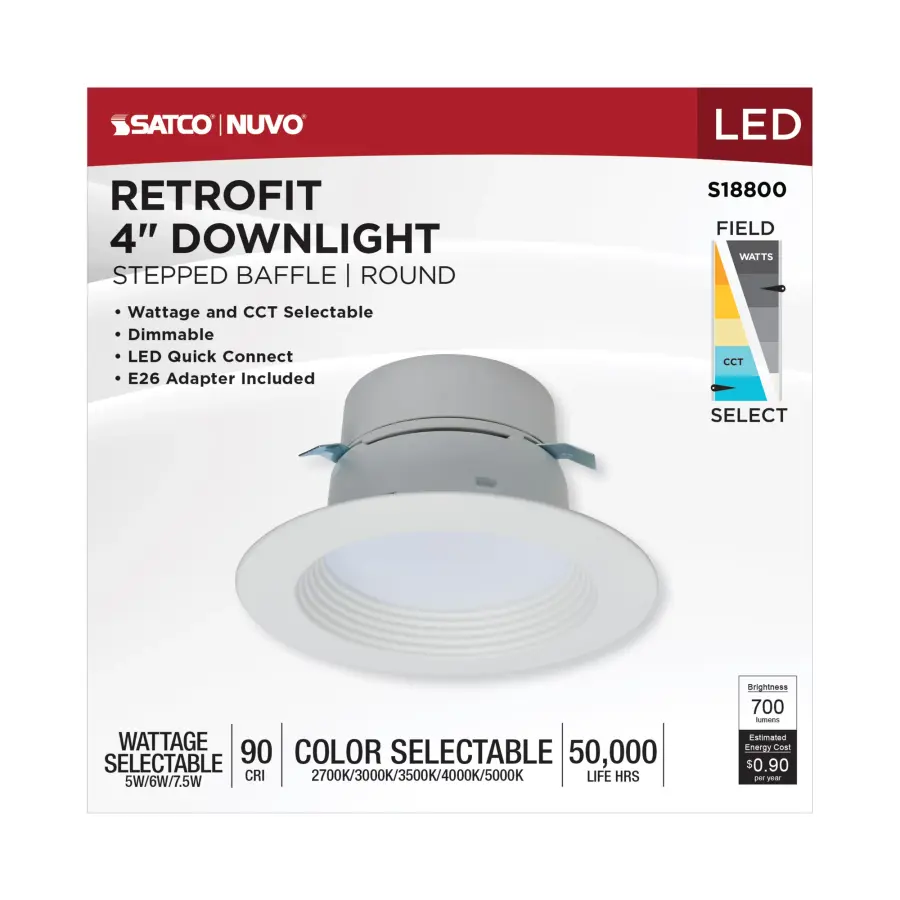 LED Retrofit Downlight - 5/6/7.5 Wattage Selectable - CCT and Lumens Selectable - 120 Volt - ColorQuick and PowerQuick Technology - Round - White Finish - Image 7