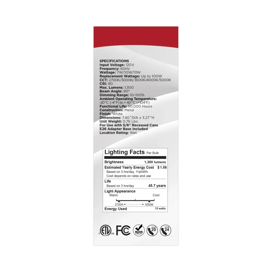 LED Retrofit Downlight - 7/10/13 Wattage Selectable - CCT and Lumens Selectable - 120 Volt - ColorQuick and PowerQuick Technology - Round White Finish - Image 11