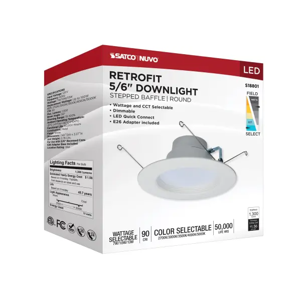 LED Retrofit Downlight - 7/10/13 Wattage Selectable - CCT and Lumens Selectable - 120 Volt - ColorQuick and PowerQuick Technology - Round White Finish - Image 12