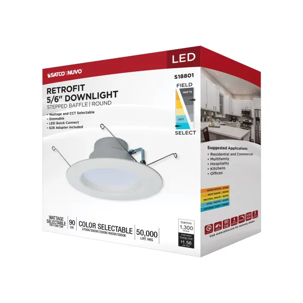 LED Retrofit Downlight - 7/10/13 Wattage Selectable - CCT and Lumens Selectable - 120 Volt - ColorQuick and PowerQuick Technology - Round White Finish - Image 13