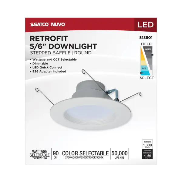 LED Retrofit Downlight - 7/10/13 Wattage Selectable - CCT and Lumens Selectable - 120 Volt - ColorQuick and PowerQuick Technology - Round White Finish - Image 8