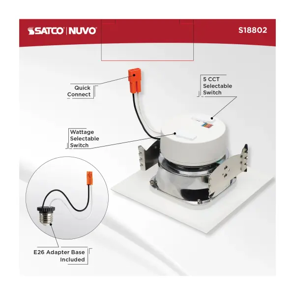 LED Retrofit Downlight - 5.5/6.5/8 Wattage Selectable - CCT and Lumens Selectable - 120 Volt - ColorQuick and PowerQuick Technology - Square - White Finish - Image 10