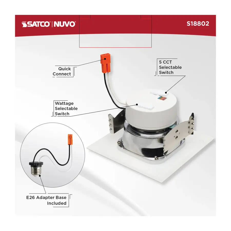 LED Retrofit Downlight - 5.5/6.5/8 Wattage Selectable - CCT and Lumens Selectable - 120 Volt - ColorQuick and PowerQuick Technology - Square - White Finish - Image 10