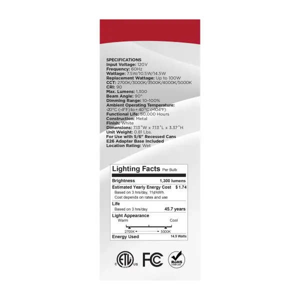 LED Retrofit Downlight - 7.5/10.5/14.5 Wattage Selectable - CCT and Lumens Selectable - 120 Volt - ColorQuick and PowerQuick Technology - Square - White Finish - Image 12