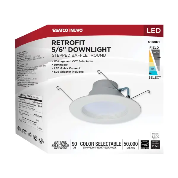 LED Retrofit Downlight - 7.5/10.5/14.5 Wattage Selectable - CCT and Lumens Selectable - 120 Volt - ColorQuick and PowerQuick Technology - Square - White Finish - Image 14
