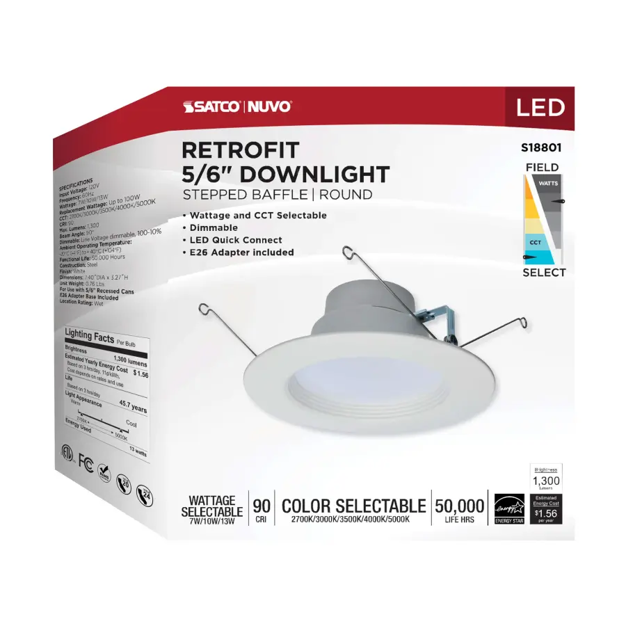 LED Retrofit Downlight - 7.5/10.5/14.5 Wattage Selectable - CCT and Lumens Selectable - 120 Volt - ColorQuick and PowerQuick Technology - Square - White Finish - Image 14