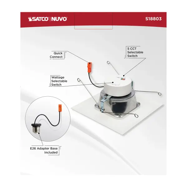 LED Retrofit Downlight - 7.5/10.5/14.5 Wattage Selectable - CCT and Lumens Selectable - 120 Volt - ColorQuick and PowerQuick Technology - Square - White Finish - Image 10