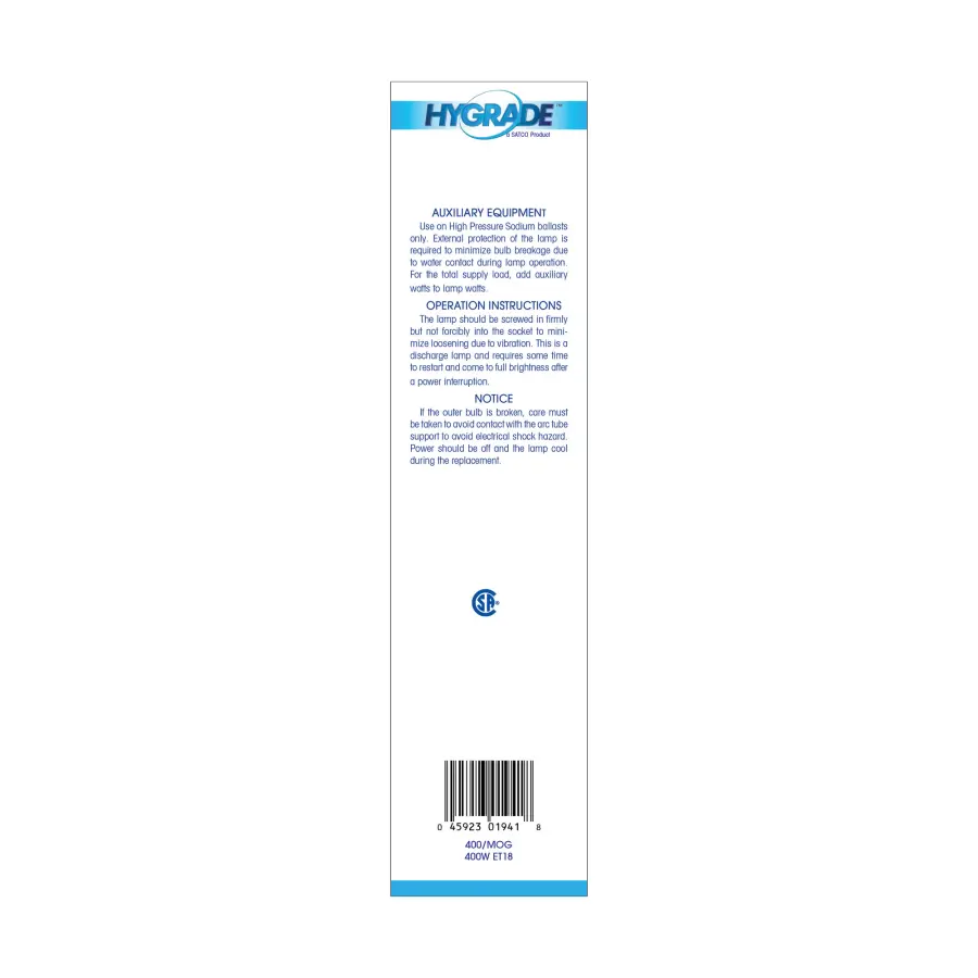 400 Watt - High Pressure Sodium HID - Mogul base - ET18 - Clear - 22 CRI - 2100K - Image 4