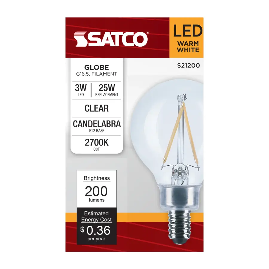 3 Watt G16.5 LED Filament - Clear - Candelabra base - 90 CRI - 2700K - 120 Volt - Image 5