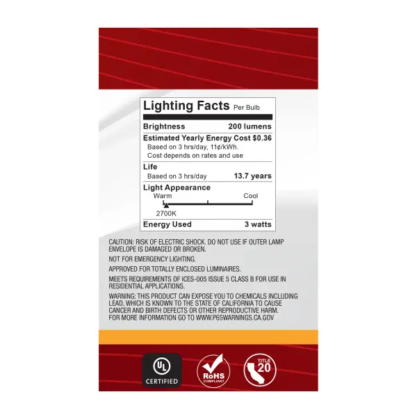 3 Watt G16.5 LED Filament - Clear - Candelabra base - 90 CRI - 2700K - 120 Volt - Image 8
