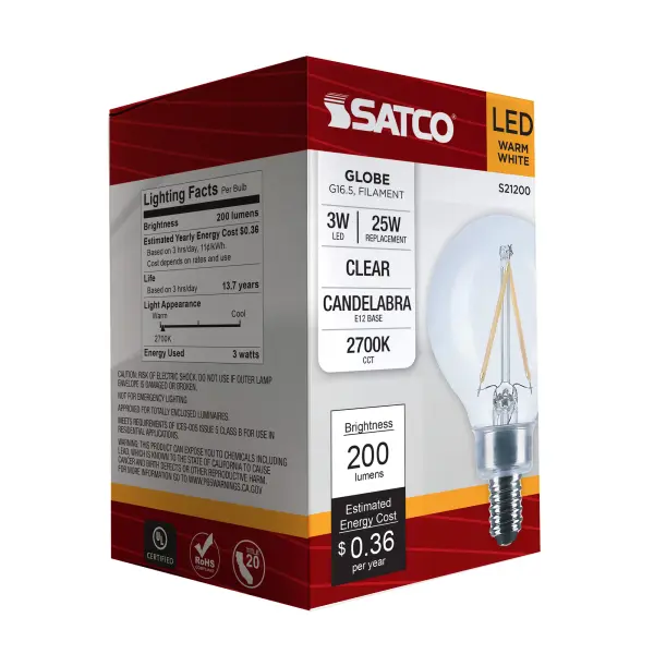3 Watt G16.5 LED Filament - Clear - Candelabra base - 90 CRI - 2700K - 120 Volt - Image 9