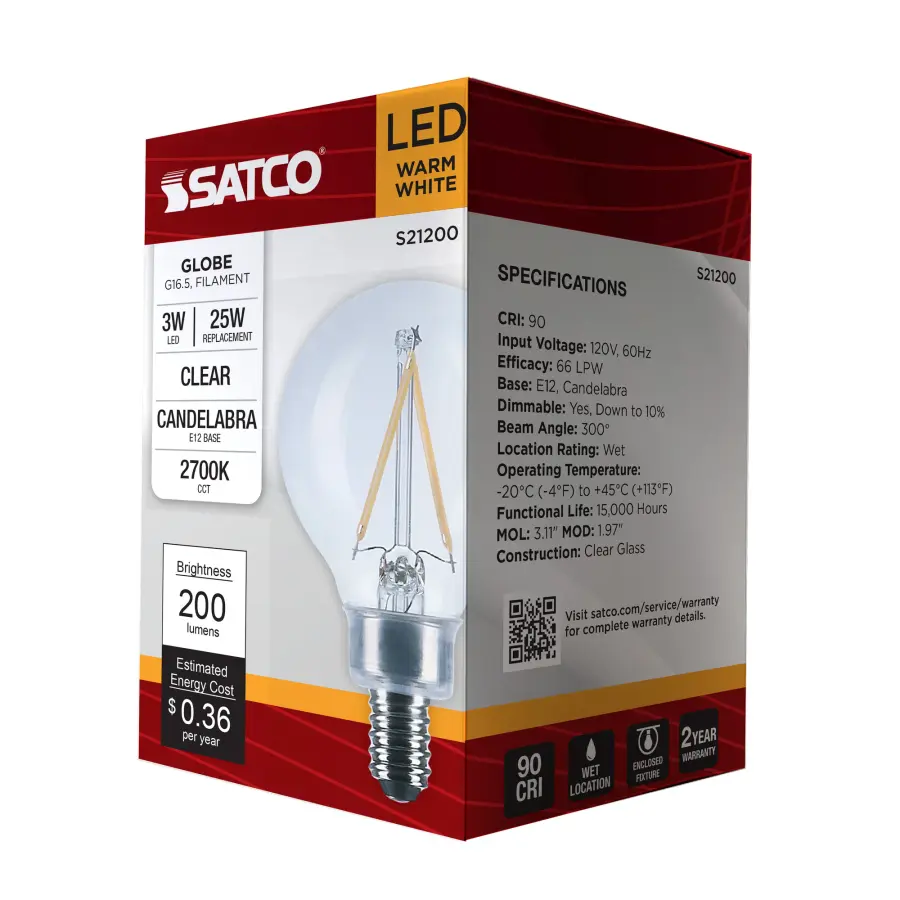 3 Watt G16.5 LED Filament - Clear - Candelabra base - 90 CRI - 2700K - 120 Volt - Image 10