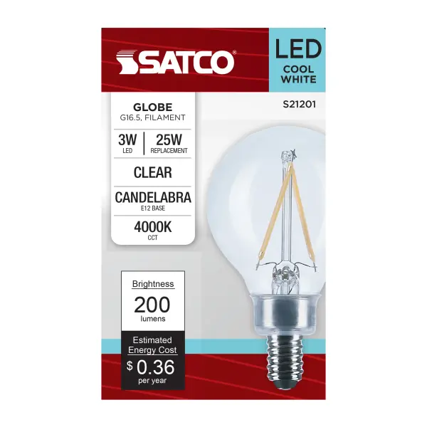 3 Watt G16.5 LED Filament - Clear - Candelabra base - 90 CRI - 4000K - 120 Volt - Image 4