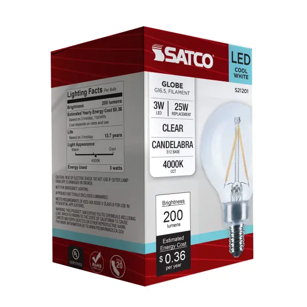 3 Watt G16.5 LED Filament - Clear - Candelabra base - 90 CRI - 4000K - 120 Volt - Image 8