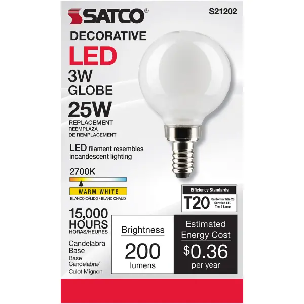 3 Watt G16.5 LED Filament - White - Candelabra base - 90 CRI - 2700K - 120 Volt - Image 4